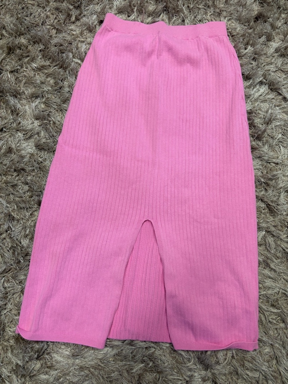 Girls' Pink Ribbed Knit Skirt with Front Slit